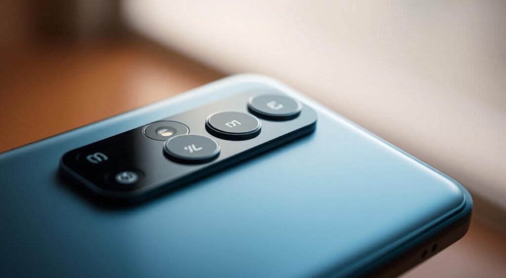 A close-up view of the sleek and modern camera system on the Xiaomi Poco C75 smartphone. The triple-lens array is positioned prominently on the back of the device, with a metallic finish that catches the light. The lenses are arranged in a symmetrical layout, suggesting high-end photography capabilities. The scene is bathed in a soft, diffused lighting that accentuates the depth and details of the camera assembly. The background is blurred, keeping the focus squarely on the sophisticated camera module, the centerpiece of the smartphone's imaging prowess. A close-up view of the sleek and modern camera system on the Xiaomi Poco C75 smartphone. The triple-lens array is positioned prominently on the back of the device, with a metallic finish that catches the light. The lenses are arranged in a symmetrical layout, suggesting high-end photography capabilities. The scene is bathed in a soft, diffused lighting that accentuates the depth and details of the camera assembly. The background is blurred, keeping the focus squarely on the sophisticated camera module, the centerpiece of the smartphone's imaging prowess.