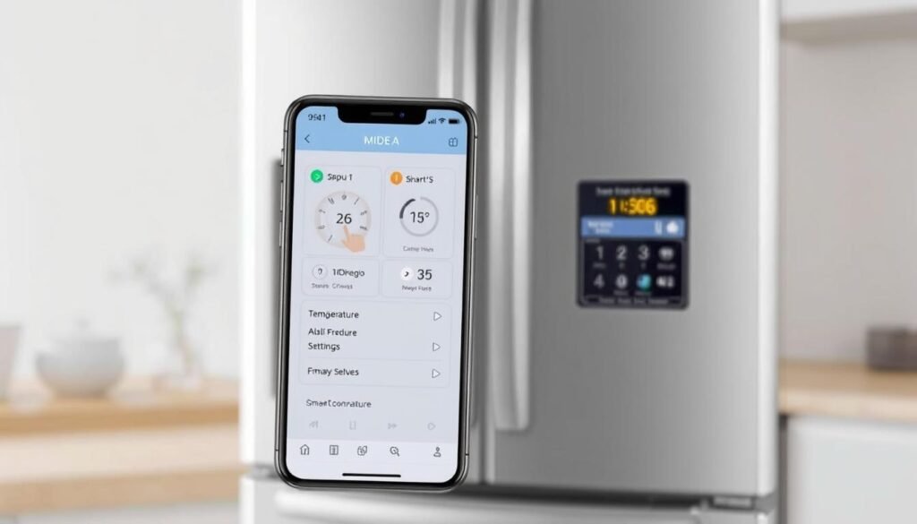 Aplicativo Smarthome conectado à Geladeira Side by Side 511L Inverter Cor Preto Conectada Midea MD-RS710FGD282 Aplicativo Smarthome conectado à Geladeira Side by Side 511L Inverter Cor Preto Conectada Midea MD-RS710FGD282