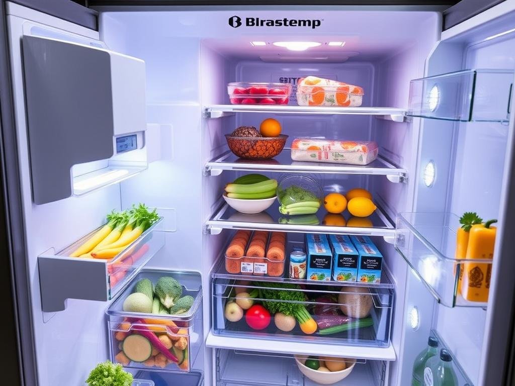 Interior da Geladeira Frost Free Brastemp Inverse mostrando prateleiras e gavetas Interior da Geladeira Frost Free Brastemp Inverse mostrando prateleiras e gavetas