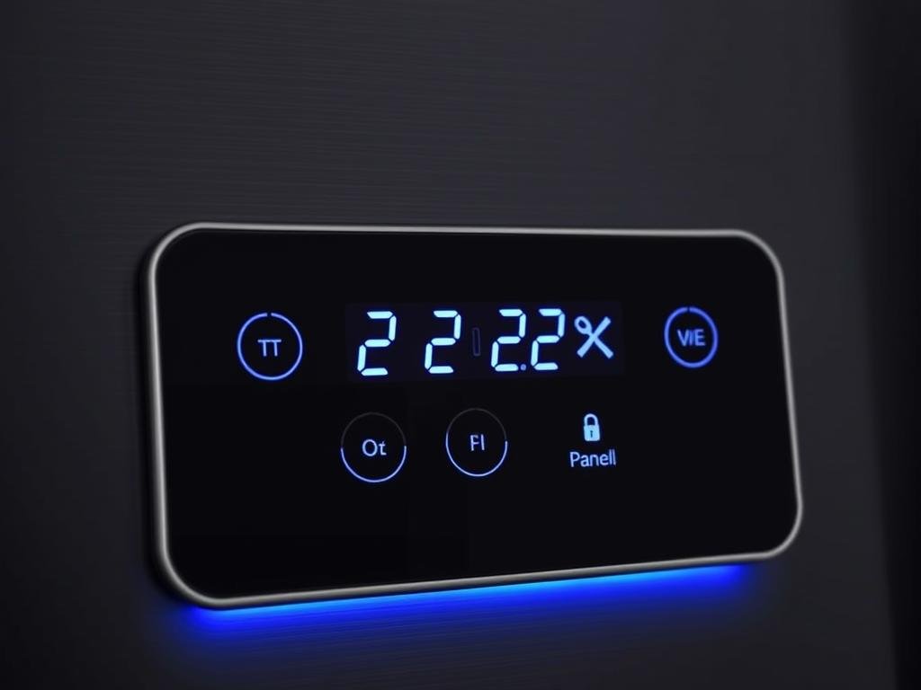 Painel digital touch da Geladeira Side by Side 511L Inverter Cor Preto Conectada Midea MD-RS710FGD282 Painel digital touch da Geladeira Side by Side 511L Inverter Cor Preto Conectada Midea MD-RS710FGD282