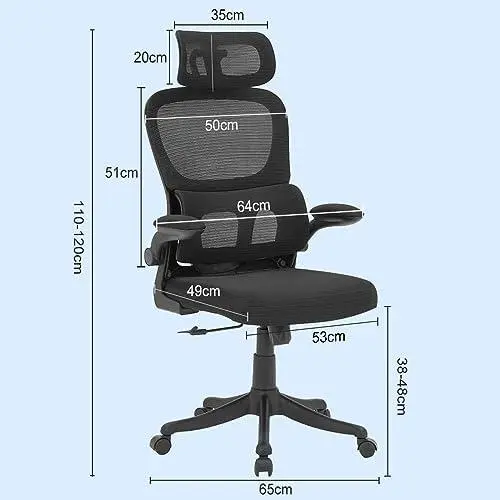         Cadeira de escritório, design ergonômico com suporte lombar independente, malha respirável e encosto de cabeça ajustável (Preto)       