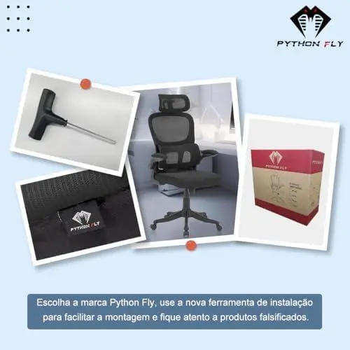         Cadeira de escritório, design ergonômico com suporte lombar independente, malha respirável e encosto de cabeça ajustável (Preto)       