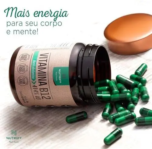         Nutrify - Vitamina B12 - Metilcobalamina 414% VD - Multivitamínico - Suplemento Alimentar para o Metabolismo Energético - Vegano e Livre de Aditivos Artificiais - 60 Cápsulas       