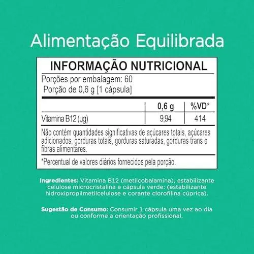         Nutrify - Vitamina B12 - Metilcobalamina 414% VD - Multivitamínico - Suplemento Alimentar para o Metabolismo Energético - Vegano e Livre de Aditivos Artificiais - 60 Cápsulas       