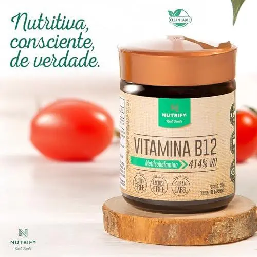         Nutrify - Vitamina B12 - Metilcobalamina 414% VD - Multivitamínico - Suplemento Alimentar para o Metabolismo Energético - Vegano e Livre de Aditivos Artificiais - 60 Cápsulas       