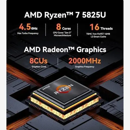         Beelink Mini PC EQR5, Processador AMD Ryzen 7 5825U (8C/16T, até 4,5GHz), 16GB DDR4 RAM 500GB NVMe PCIE3.0x4 SSD, Mini Computador Suporte 4K Dual Screen Display/WiFi 6/BT5.2/Dual LAN/USB 3.0       