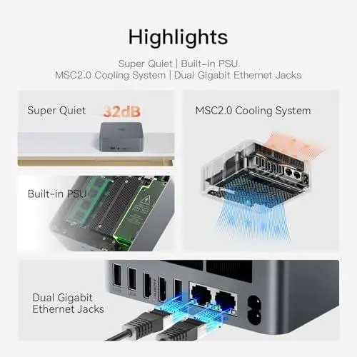         Beelink Mini PC EQR5, Processador AMD Ryzen 7 5825U (8C/16T, até 4,5GHz), 16GB DDR4 RAM 500GB NVMe PCIE3.0x4 SSD, Mini Computador Suporte 4K Dual Screen Display/WiFi 6/BT5.2/Dual LAN/USB 3.0       